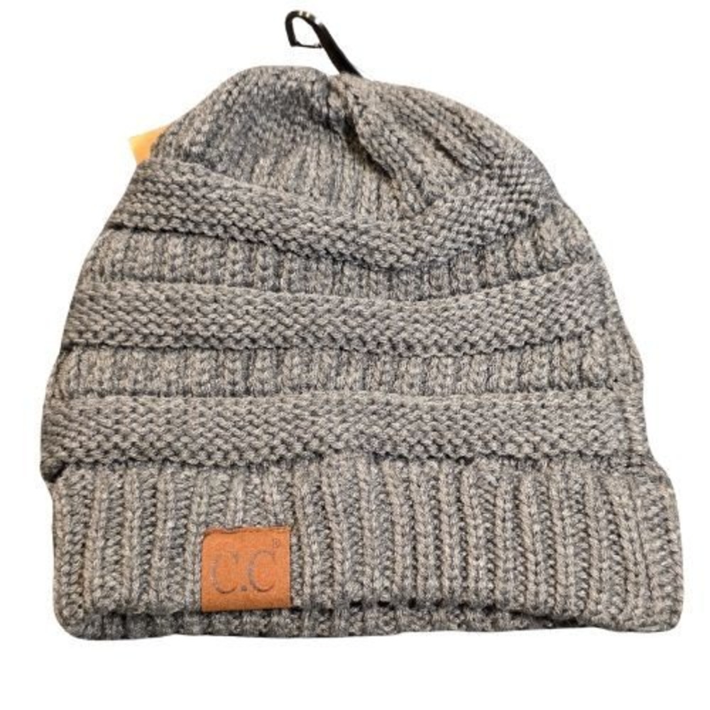 CC Beanie Gray Chunky Cable Knit Winter Hat Ribbed Cuff Warm Boho Unisex New